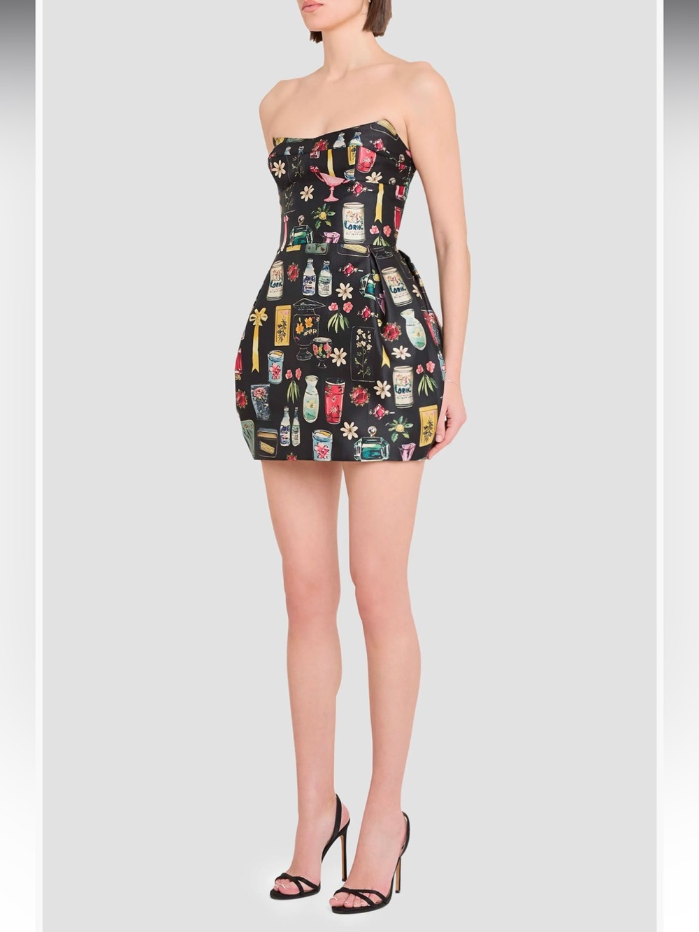 Amanda Uprichard Medium Bowery Dress Black Treasure Print Strapless Mini Dress - Picture 3 of 5